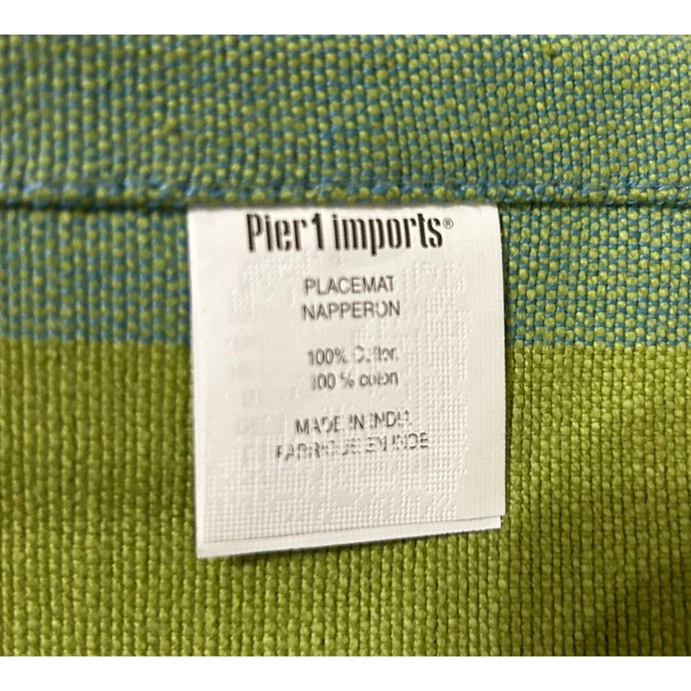 Pier 1 Imports Placemats Set/6 Lime Green Blue Border Cotton Color-Block Summer